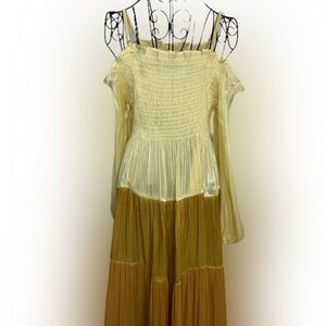 Elegant Gold and Cream Off-Shoulder Dress